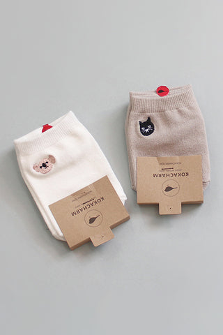 Set of 2.5 Low Cut Socks - Koala & Cat