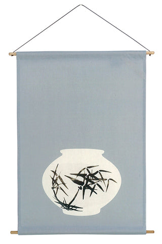 Wandbehang - Traditionelle koreanische Keramik mit Bambusdekoration / Blaugrau