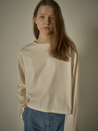 Langarm-T-Shirt aus Seiden-Baumwolle - Elfenbeinweiß