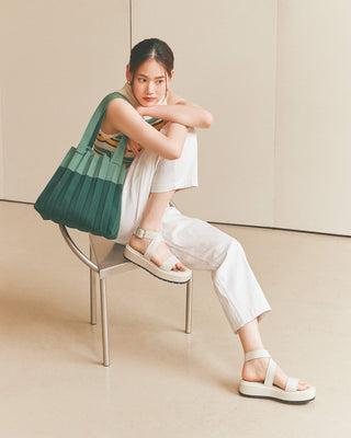 Knit Pleated 2-Way Shopper Bag made from Recycled Ocean Plastic - Olive