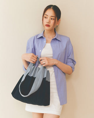 Knit Pleated 2-Way Shopper Bag made from Recycled Ocean Plastic - Navy
