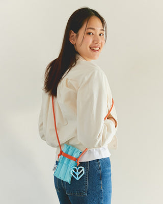 Knit Pleated Phone Bag made from Recycled Ocean Plastic - Blue