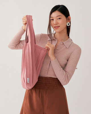 Knit Pleated Shoulder Bag made from Recycled Ocean Plastic - Glitter Gold