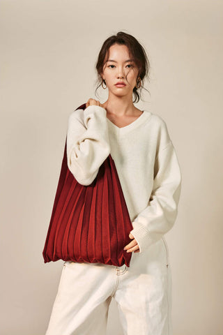 Knit Pleated Shoulder Bag made from Recycled Ocean Plastic - Mulberry