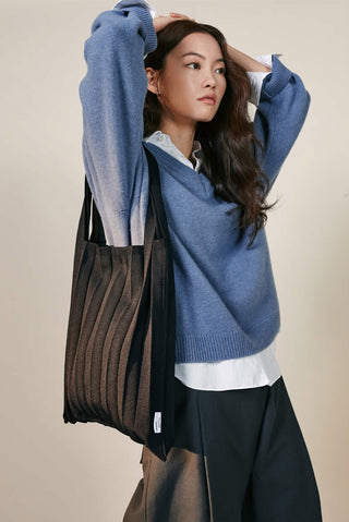 Knit Pleated Shoulder Bag made from Recycled Ocean Plastic - Glitter Black
