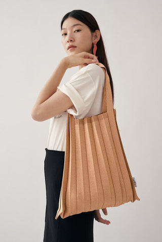 Knit Pleated Shoulder Bag made from Recycled Ocean Plastic - Glitter Gold