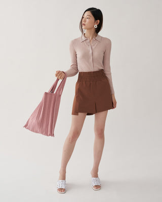 Knit Pleated Shoulder Bag made from Recycled Ocean Plastic - Gradation Brown