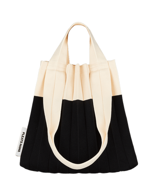 Knit Pleated 2-Way Shopper Bag made from Recycled Ocean Plastic - Black/Cream